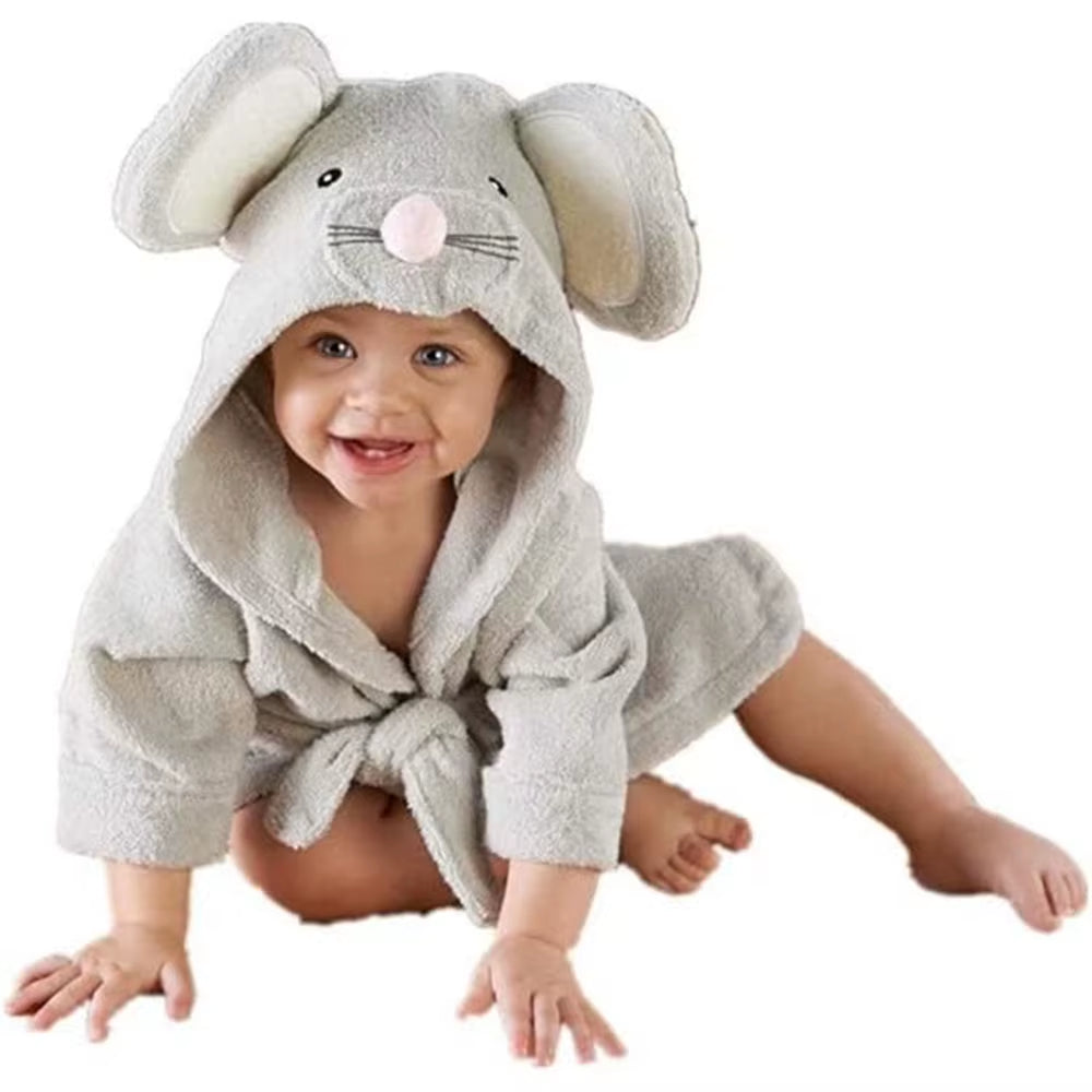 Cozy Cartoon Hooded Bathrobe for Baby Boys and Girls - Ultra Absorbent Towel Robe for Infants and Toddlers