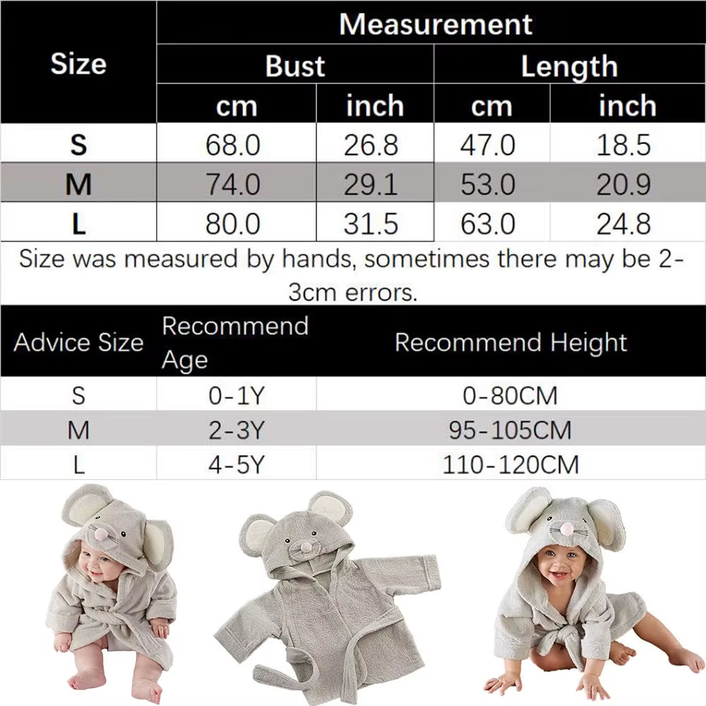 Cozy Cartoon Hooded Bathrobe for Baby Boys and Girls - Ultra Absorbent Towel Robe for Infants and Toddlers